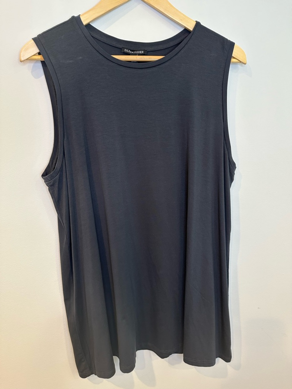 Eileen Fisher Tencel Jersey Knit Crewneck Long Shell Tank in Graphite NWT XL